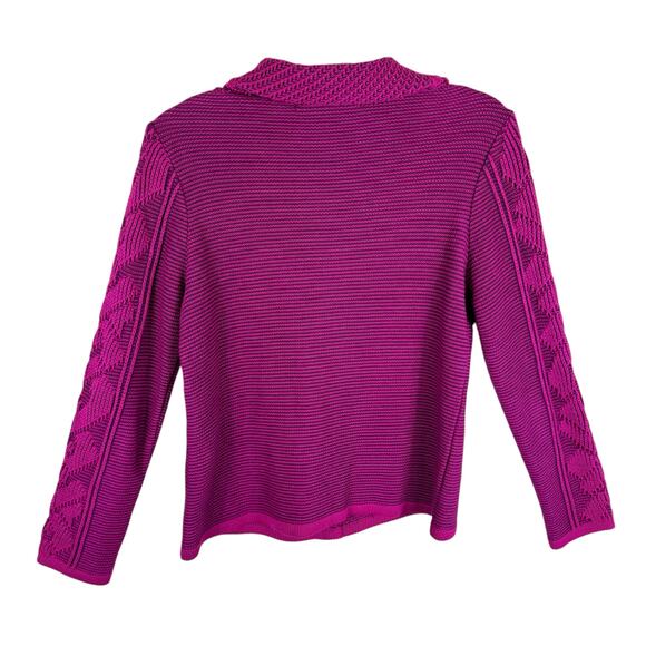 Skovhuus Pink Textured Knit Asymmetrical Zipper Collared Long Sleeve Sweater S - Picture 2 of 6